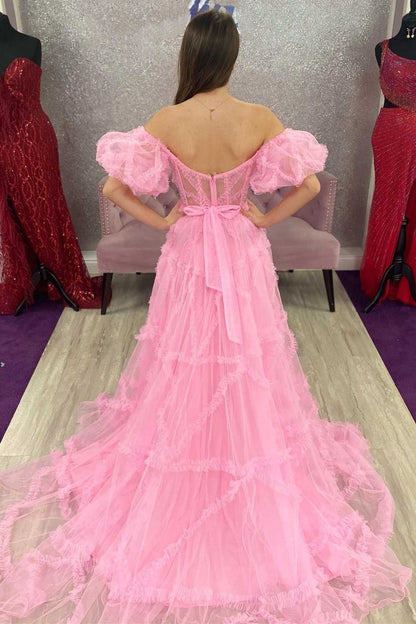 A Lline Off the Shoulder Tulle Prom Dresses For Woman