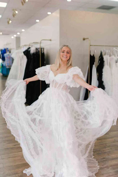 A Lline Off the Shoulder Tulle Prom Dresses For Woman