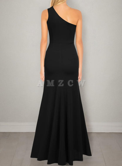 Amzcw Women's One Shoulder Sleeveless Split Bodycon Mermaid Evening Cocktail Long Dress dresses evening wear