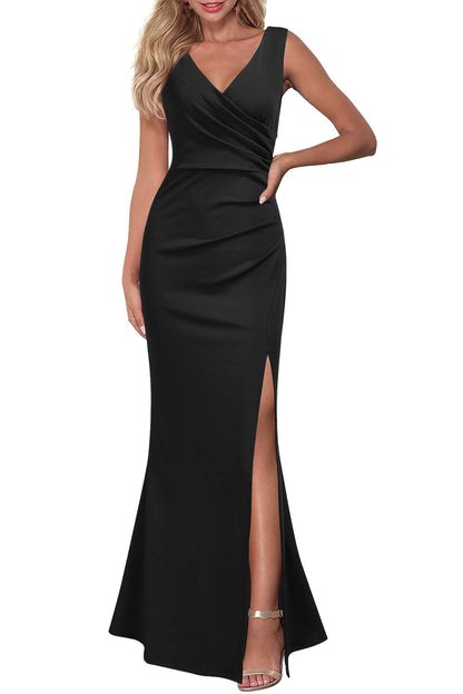 Amzcw Women Sleeveless V Neck Split Evening Cocktail Long Dress dresses evening wear