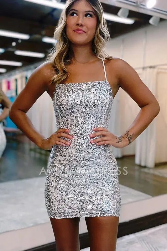 Amzcw Cute Bodycon Straps Sequins Short Homecoming Dresses formal wear dresses