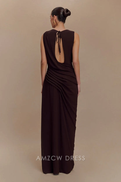 Amzcw Elegant Asymmetric Cutout Maxi Dress with Draped Details and Open Back: A Bold Choice for Fashion - Forward Events