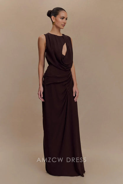 Amzcw Elegant Asymmetric Cutout Maxi Dress with Draped Details and Open Back: A Bold Choice for Fashion - Forward Events