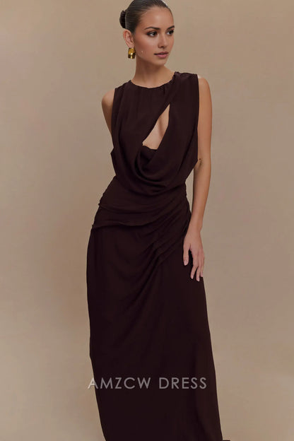 Amzcw Elegant Asymmetric Cutout Maxi Dress with Draped Details and Open Back: A Bold Choice for Fashion - Forward Events