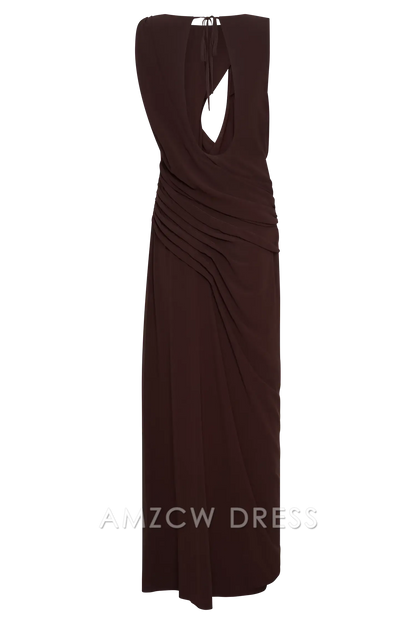 Amzcw Elegant Asymmetric Cutout Maxi Dress with Draped Details and Open Back: A Bold Choice for Fashion - Forward Events