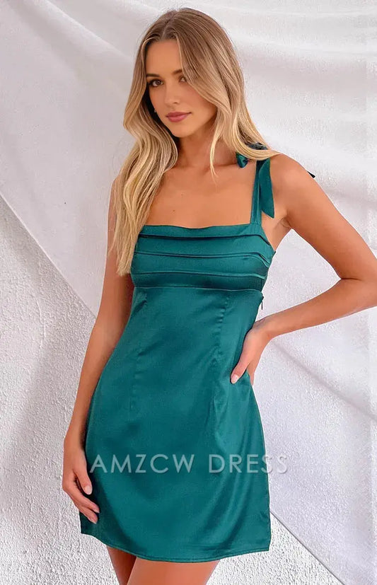 Amzcw Elegant Bow - Strap Satin Mini Dress: A Stylish Essential for Cocktail Evenings, Summer Soirées, and Girls’ Nights Out. Its Chic Bow Details and Smooth Fabric Elevate Glamour for Every Memorable Event.