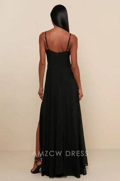 Vestido largo bustier plisado negro elegante Amzcw que causa conmoción. Vestidos formales. 