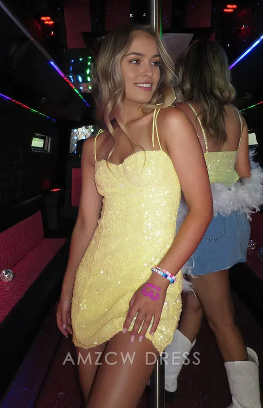 Amzcw Elegant Chic Sequin - Embellished Mini Gown: Shine at Proms & Galas Party wear