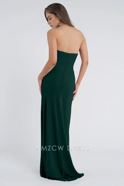 Elegante vestido sin tirantes de gasa verde esmeralda de Amzcw: vestido maxi ajustado con cuello vuelto, vestidos formales 