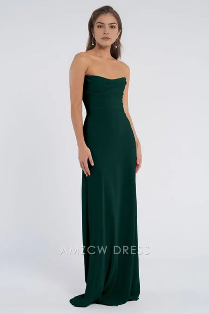 Elegante vestido sin tirantes de gasa verde esmeralda de Amzcw: vestido maxi ajustado con cuello vuelto, vestidos formales 