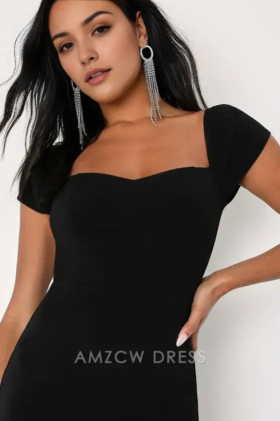 Vestido largo elegante de Amzcw con escote en V y mangas cortas en negro para invitada, ideal para ocasiones formales 