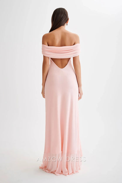 Amzcw Elegant Eye - Catching Off - Shoulder Gown: Ruffled Slit & Cutout Back Design Party wear
