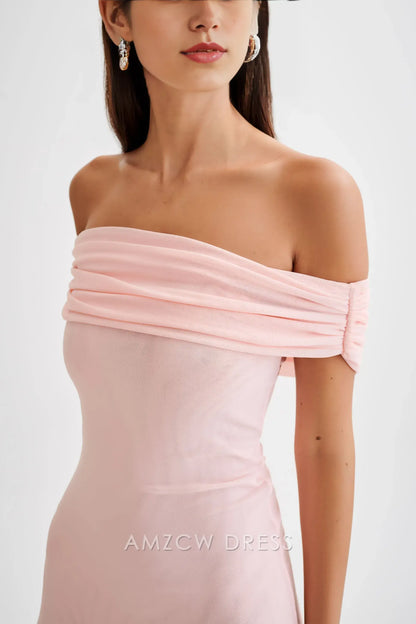 Amzcw Elegant Eye - Catching Off - Shoulder Gown: Ruffled Slit & Cutout Back Design Party wear