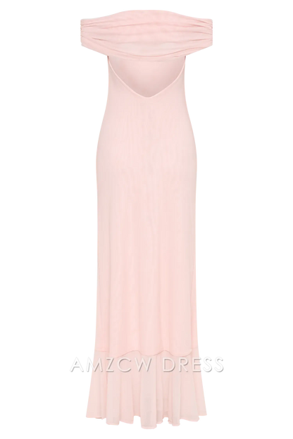 Amzcw Elegant Eye - Catching Off - Shoulder Gown: Ruffled Slit & Cutout Back Design Party wear