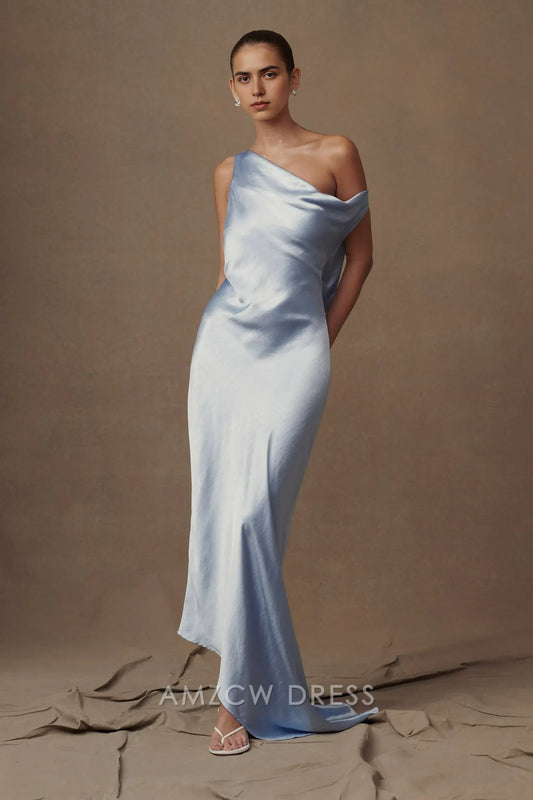 Amzcw Elegant Eye - Catching One - Shoulder Gown: Satin Drape & Open Back Detail Party wear