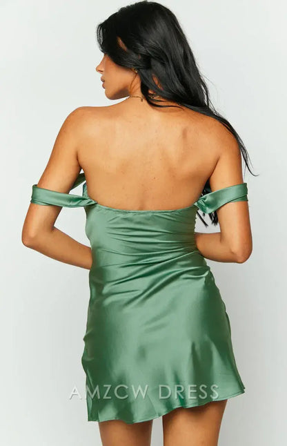 Amzcw Elegant Glamorous Off - Shoulder Satin Mini Dress: A Must - Have for Fashion - Forward Looks