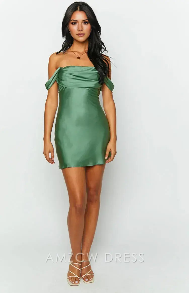 Amzcw Elegant Glamorous Off - Shoulder Satin Mini Dress: A Must - Have for Fashion - Forward Looks