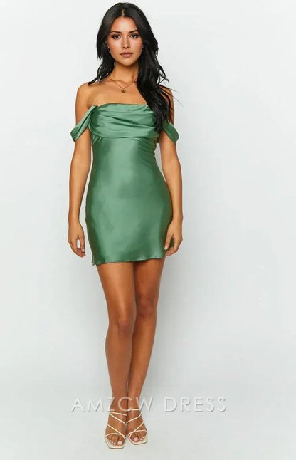 Amzcw Elegant Glamorous Off - Shoulder Satin Mini Dress: A Must - Have for Fashion - Forward Looks