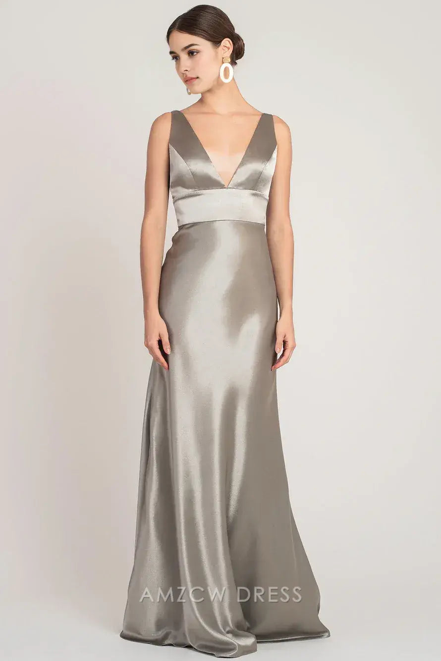 Elegante vestido largo de satén glamuroso Amzcw con escote en V profundo y dos tonos. Vestidos elegantes para mujer. 