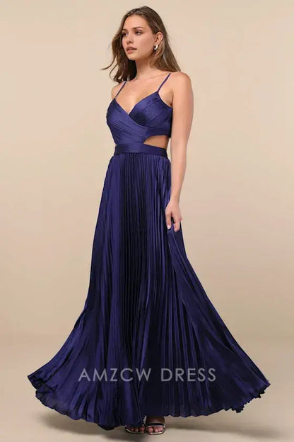 Vestido largo plisado azul marino con aberturas Amzcw Elegant Got the Glam, vestidos formales 