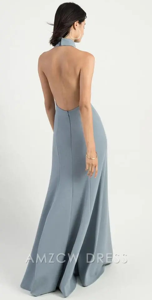 Vestido largo elegante con cuello halter Amzcw en azul polvoriento - Vestidos formales básicos para mujer 