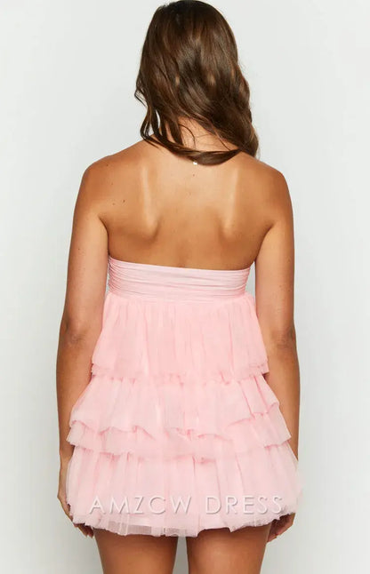 Amzcw Elegant Homecoming Dresses A-Line Birthday Girl Pink Mini Party Dress hot sale for women