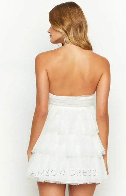 Amzcw Elegant Homecoming Dresses A-Line Birthday Girl White Mini Party Dress hot sale for women