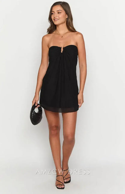 Amzcw Elegant Homecoming Dresses A-Line Black Strapless Mini Dress short hot sale for women