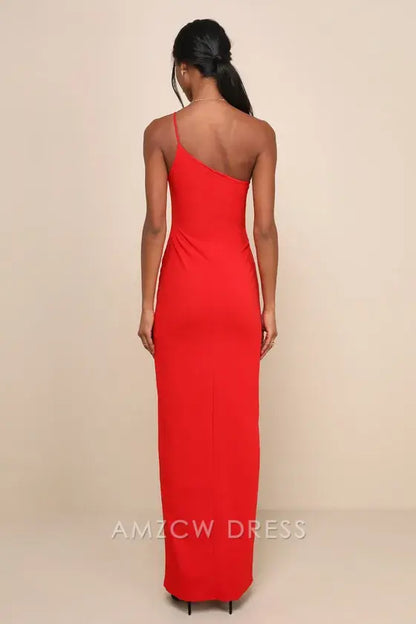 Vestido largo rojo de un solo hombro "Guardián de mi corazón" de Amzcw, vestidos formales 
