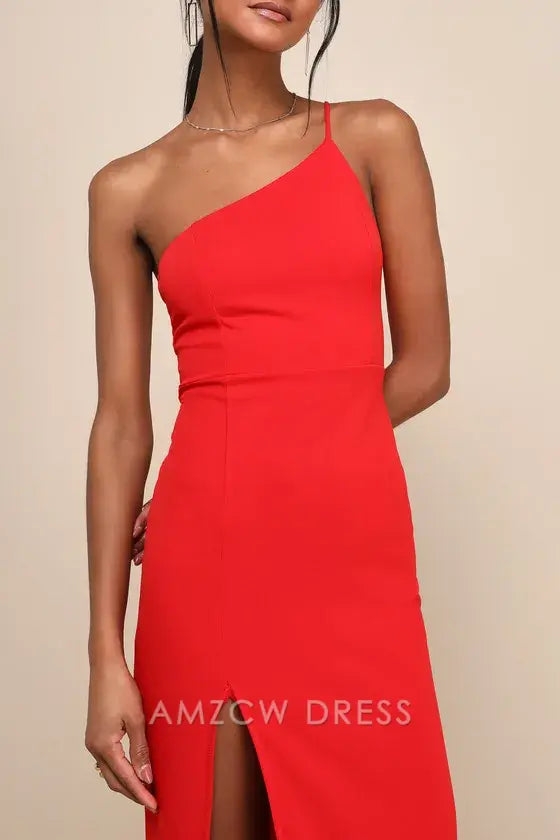 Vestido largo rojo de un solo hombro "Guardián de mi corazón" de Amzcw, vestidos formales 