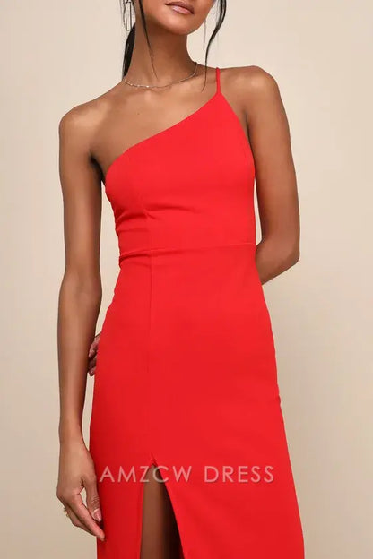 Vestido largo rojo de un solo hombro "Guardián de mi corazón" de Amzcw, vestidos formales 