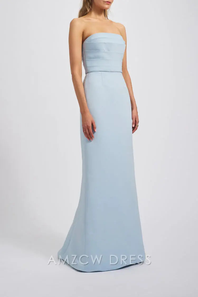 Vestido elegante azul claro sin tirantes Amzcw - Vestido de noche largo minimalista con corte tubo - Vestidos formales 