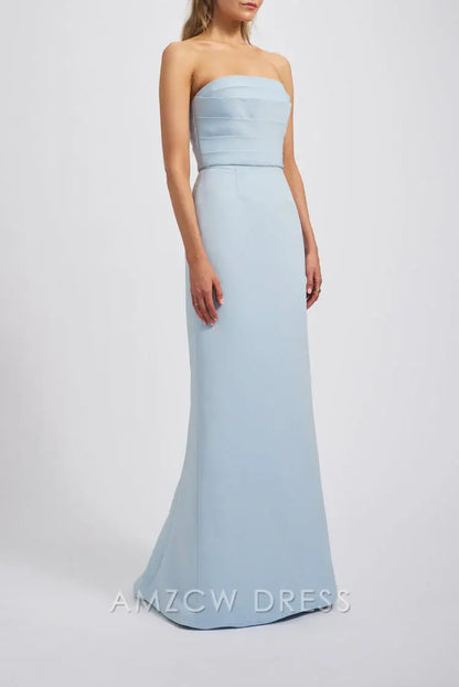 Vestido elegante azul claro sin tirantes Amzcw - Vestido de noche largo minimalista con corte tubo - Vestidos formales 