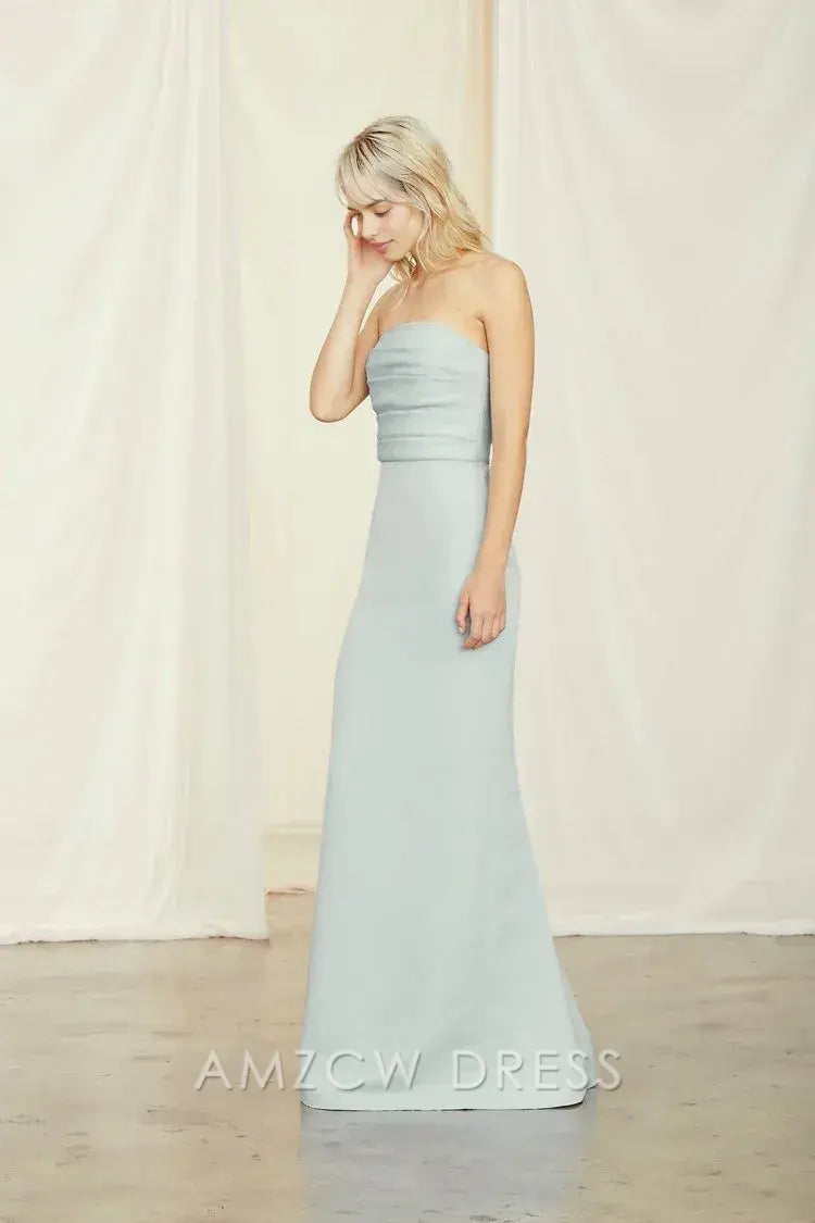 Vestido elegante azul claro sin tirantes Amzcw - Vestido de noche largo minimalista con corte tubo - Vestidos formales 