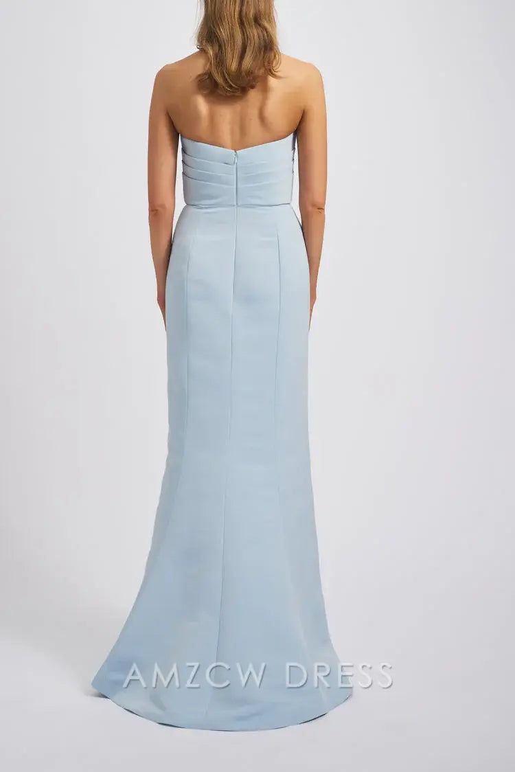 Vestido elegante azul claro sin tirantes Amzcw - Vestido de noche largo minimalista con corte tubo - Vestidos formales 