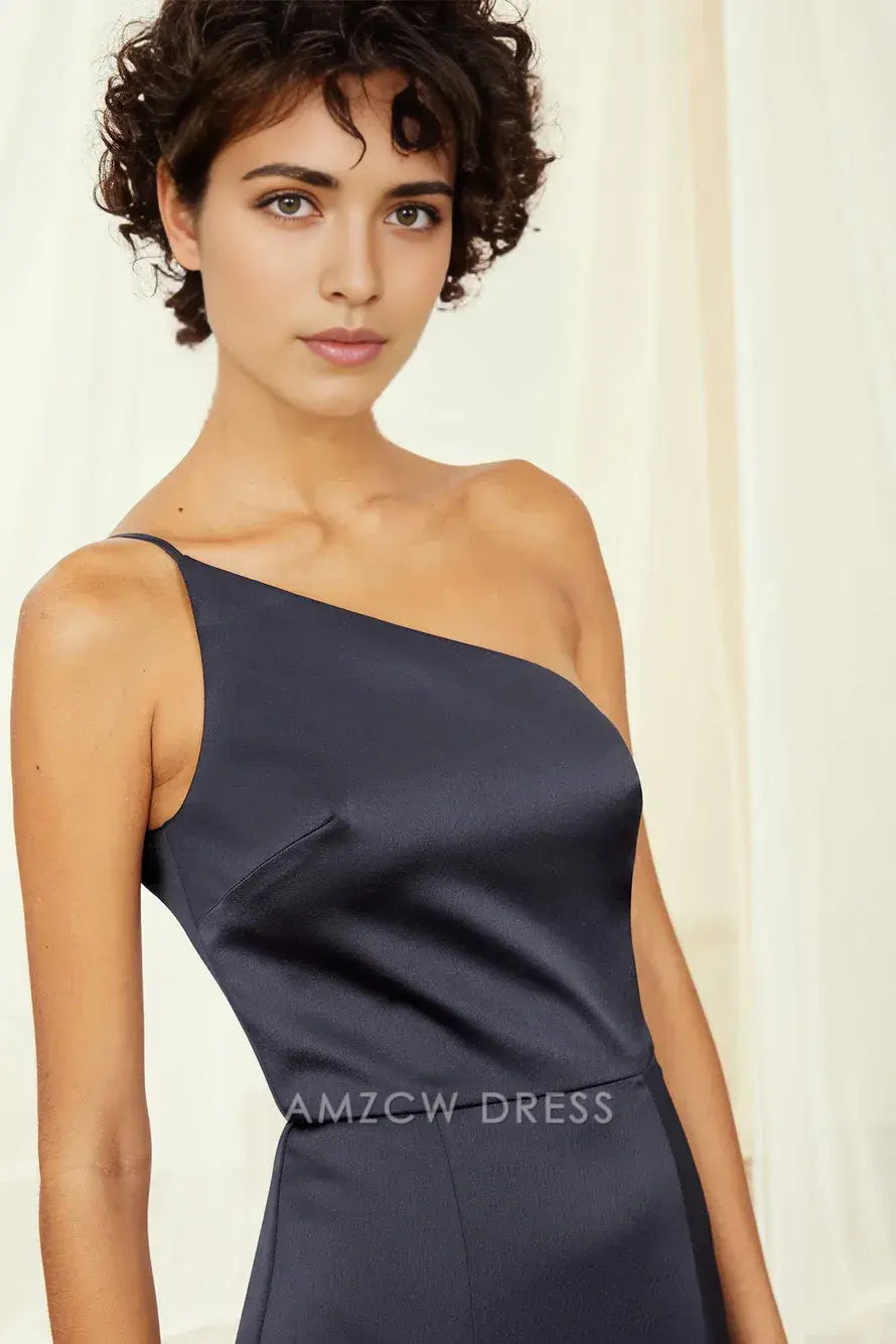 Elegante vestido de noche de satén Amzcw con un solo hombro y abertura lateral. 