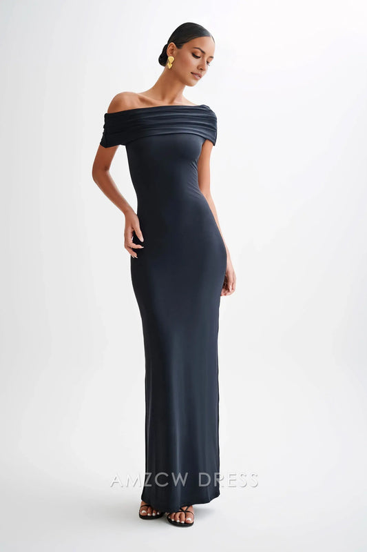 Amzcw Elegant Off - Shoulder Draped Maxi Dress with Fitted Silhouette: A Sultry Choice for Formal Events