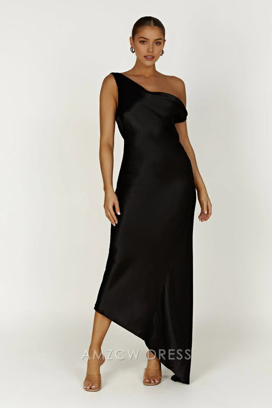 Amzcw Elegant One - Shoulder Backless Satin Gown: Prom & Event Stunner Party wear