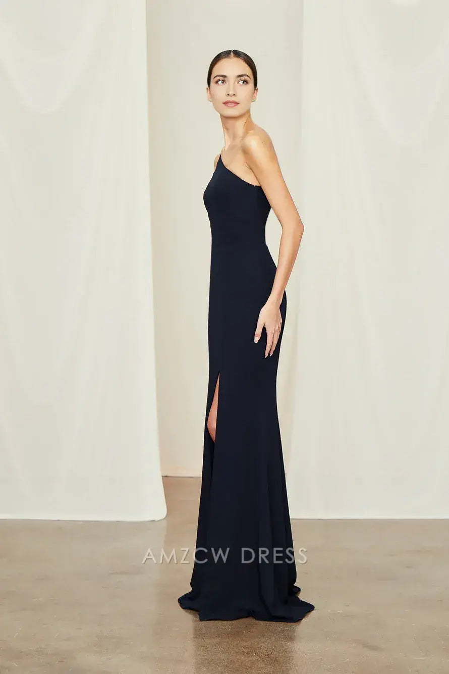 Vestido largo negro elegante de un solo hombro con abertura lateral de Amzcw. 