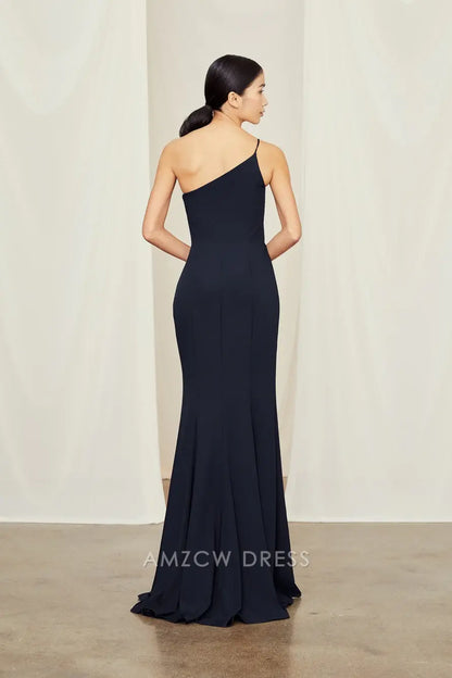 Vestido largo negro elegante de un solo hombro con abertura lateral de Amzcw. 