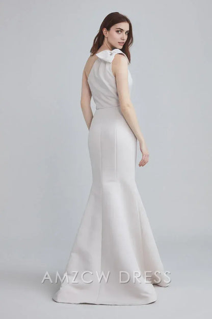 Amzcw Elegant One - Shoulder Bow - Accent Mermaid Gown: Chic Sophistication for Formal Occasions