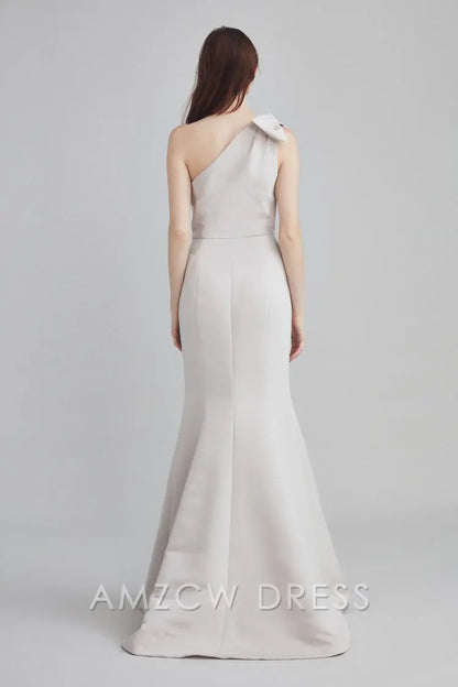 Amzcw Elegant One - Shoulder Bow - Accent Mermaid Gown: Chic Sophistication for Formal Occasions
