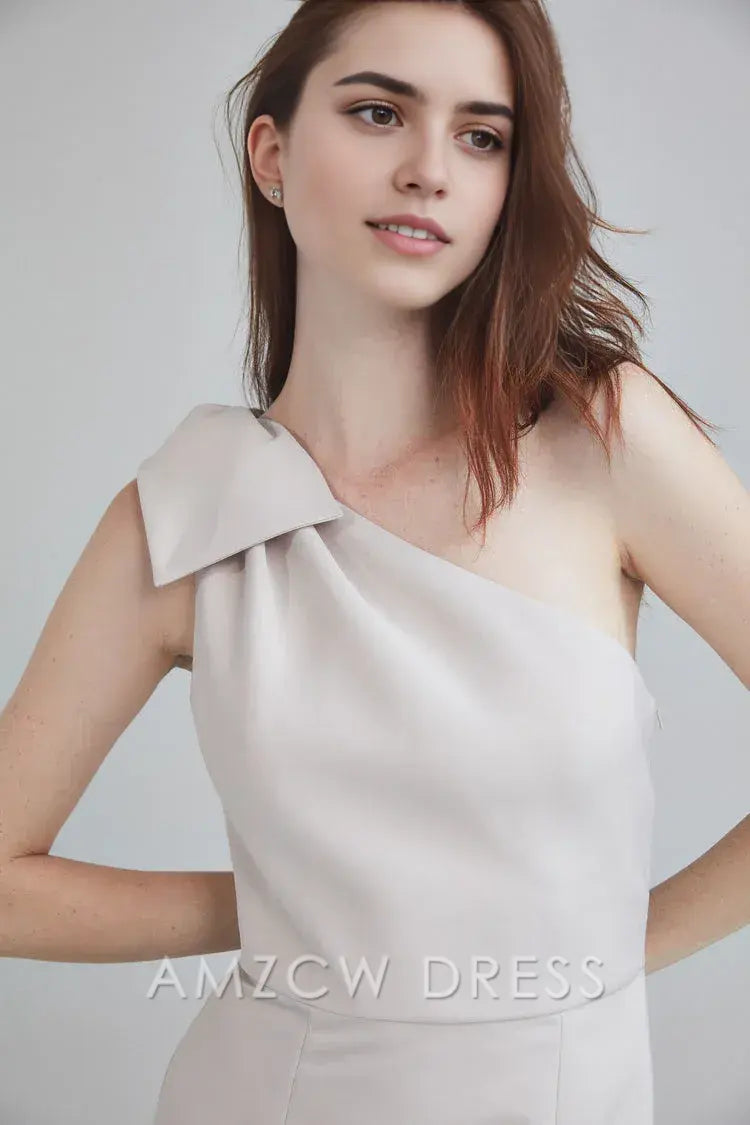 Amzcw Elegant One - Shoulder Bow - Accent Mermaid Gown: Chic Sophistication for Formal Occasions