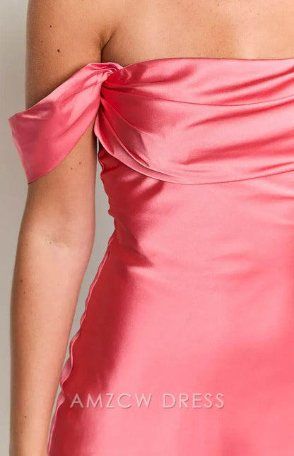 Amzcw Elegant Pink Satin Off - Shoulder Mini Dress | Prom & Event Must - Have Party wear