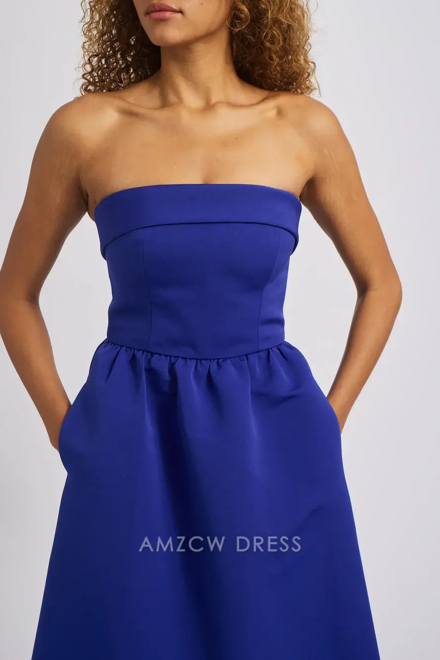 Elegante vestido largo azul rey sin tirantes Amzcw: vestido de noche elegante para eventos formales 