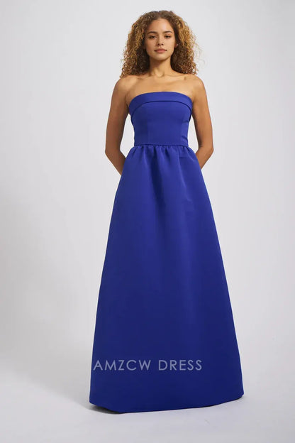 Elegante vestido largo azul rey sin tirantes Amzcw: vestido de noche elegante para eventos formales 