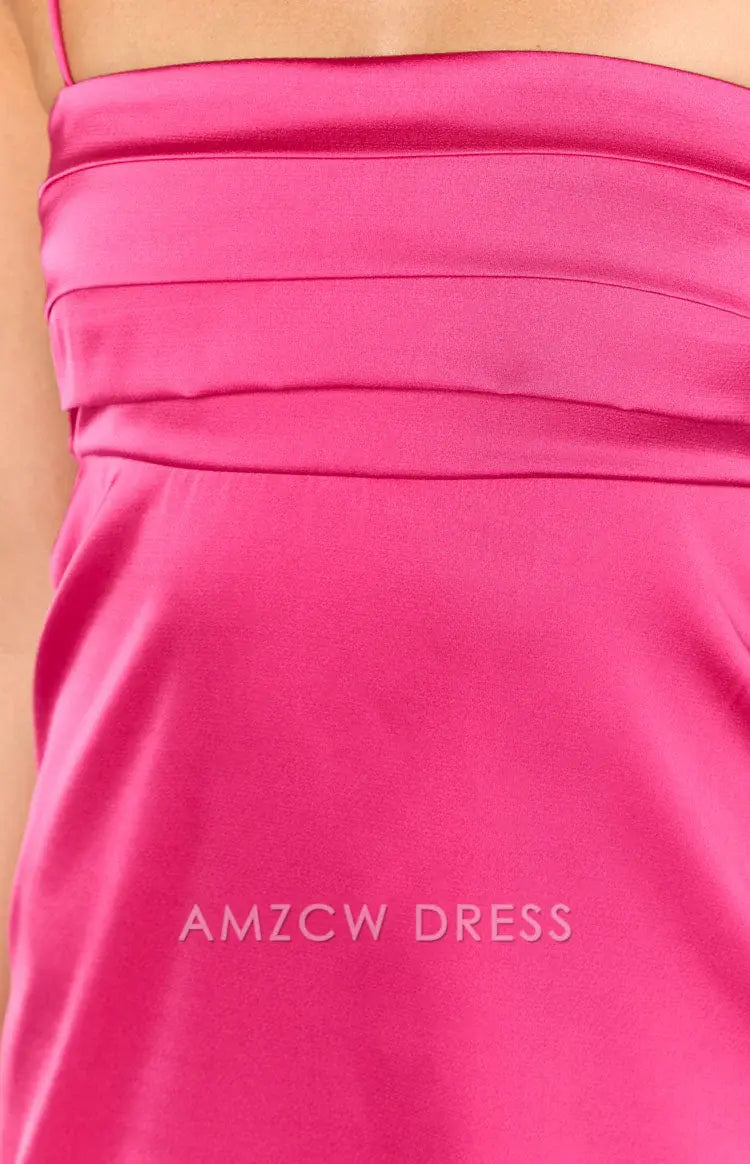 Amzcw Elegant Ruched Bust Satin Mini Dress: A Showstopper for Date Nights, Cocktail Parties, and Summer Gatherings. Its Sleek Silhouette and Luxe Fabric Bring Effortless Glamour to Any Occasion.