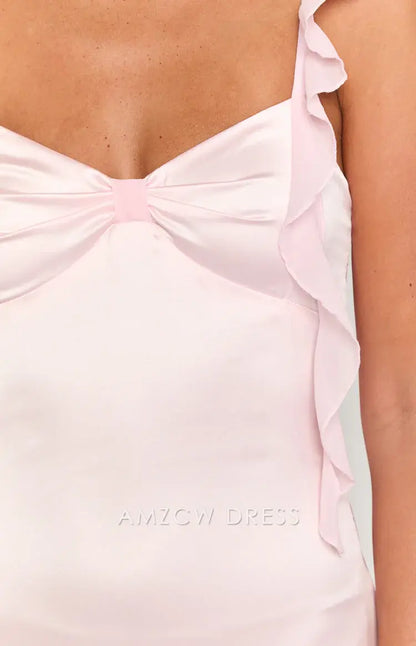 Amzcw Elegant Ruffled Bow - Accent Mini Dress: A Charming Choice for Romantic Dinners, Bridal Showers, and Summer Soirées. Its Delicate Details Bring Sweet Elegance to Any Special Occasion.