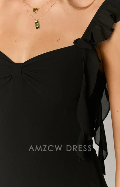 Amzcw Elegant Ruffled Strap Mini Dress: Ideal for Nights Out, Birthday Celebrations, and Club Gatherings. Its Sweet Ruffles and Flattering Cut Bring Playful Charm to Evening Occasions.