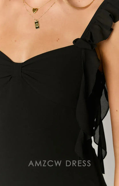 Amzcw Elegant Ruffled Strap Mini Dress with Sweetheart Neckline: A Cute Choice for Casual Events